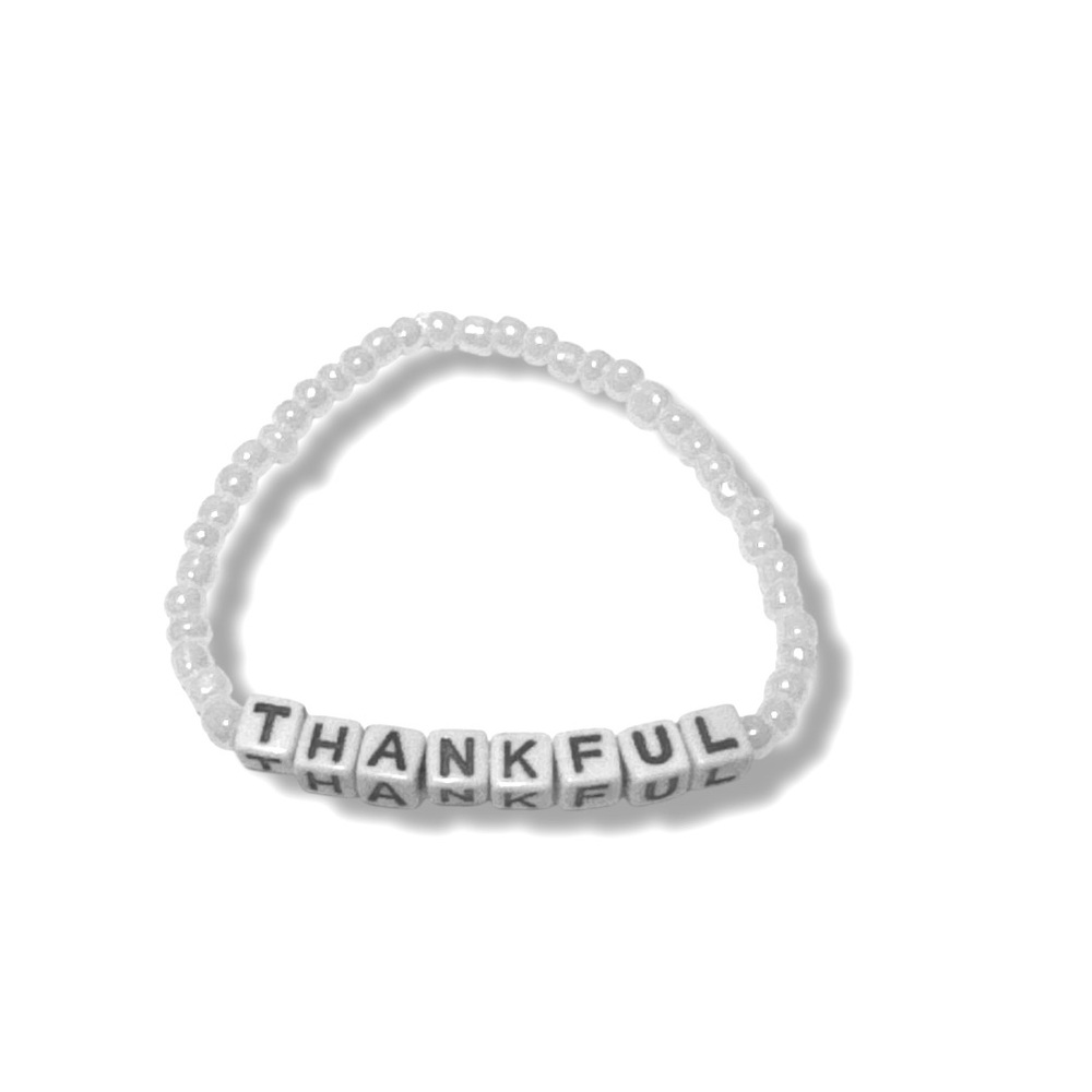 3 FOR $10 HANDCRAFTED Ivory White Seed Beaded 'Thankful' Bracelet